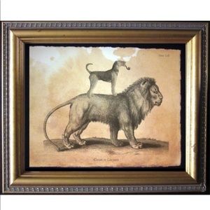 Airedale Terrier Dog Riding Lion Tea Stain Print